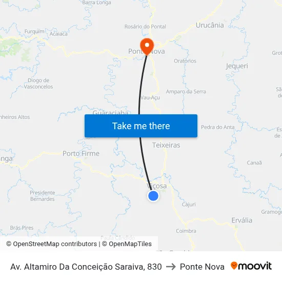 Av. Altamiro Da Conceição Saraiva, 830 to Ponte Nova map
