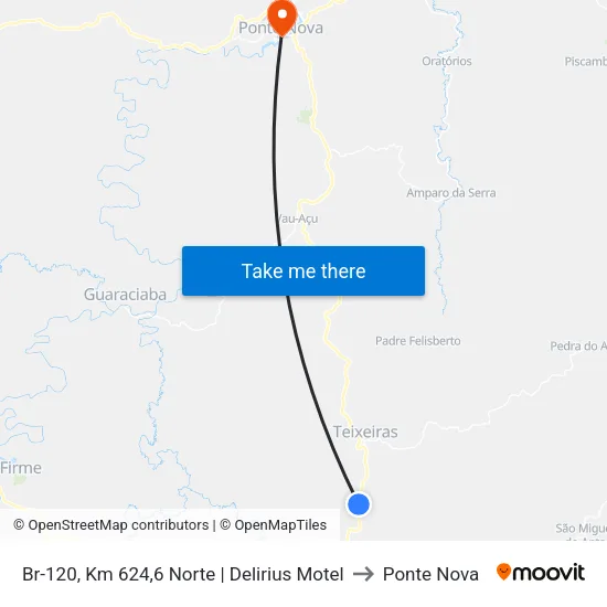 Br-120, Km 624,6 Norte | Delirius Motel to Ponte Nova map