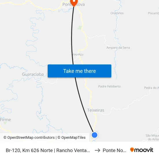 Br-120, Km 626 Norte | Rancho Ventania to Ponte Nova map