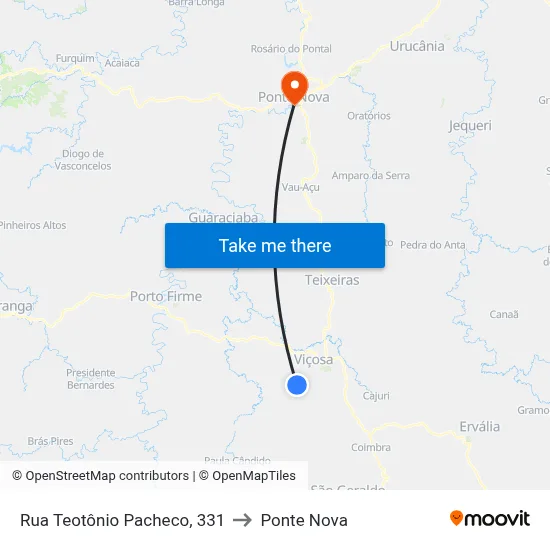 Rua Teotônio Pacheco, 331 to Ponte Nova map