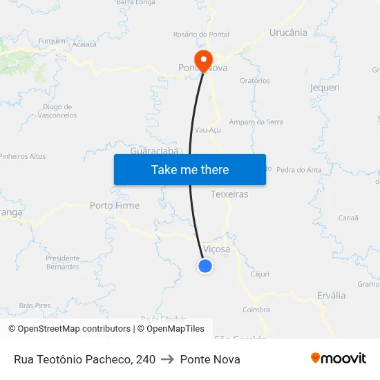 Rua Teotônio Pacheco, 240 to Ponte Nova map