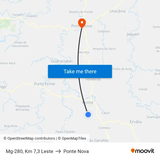 Mg-280, Km 7,3 Leste to Ponte Nova map