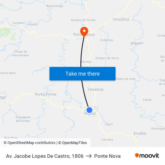 Av. Jacobe Lopes De Castro, 1806 to Ponte Nova map