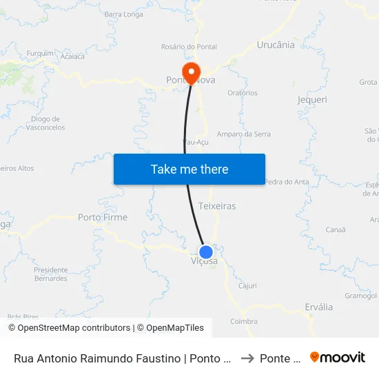 Rua Antonio Raimundo Faustino | Ponto Final Do Vau-Açu to Ponte Nova map
