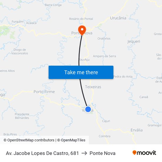 Av. Jacobe Lopes De Castro, 681 to Ponte Nova map