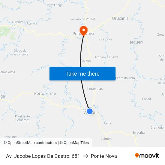 Av. Jacobe Lopes De Castro, 681 to Ponte Nova map