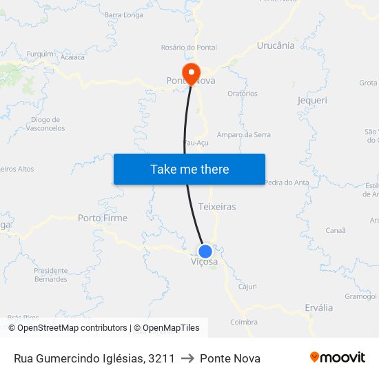 Rua Gumercindo Iglésias, 3211 to Ponte Nova map