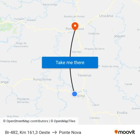 Br-482, Km 161,3 Oeste to Ponte Nova map