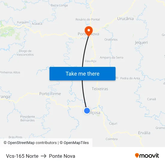 Vcs-165 Norte to Ponte Nova map