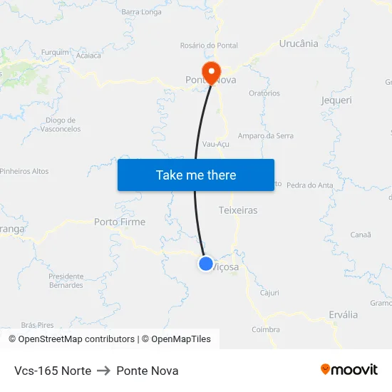 Vcs-165 Norte to Ponte Nova map