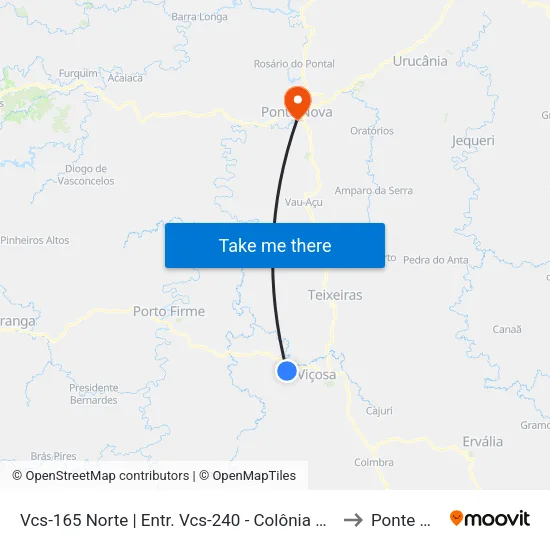 Vcs-165 Norte | Entr. Vcs-240 - Colônia Vaz De Melo to Ponte Nova map