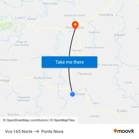 Vcs-165 Norte to Ponte Nova map