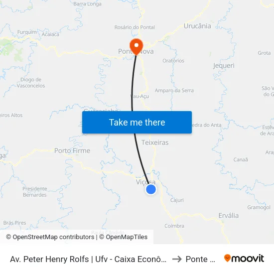 Av. Peter Henry Rolfs | Ufv - Caixa Econômica Federal to Ponte Nova map