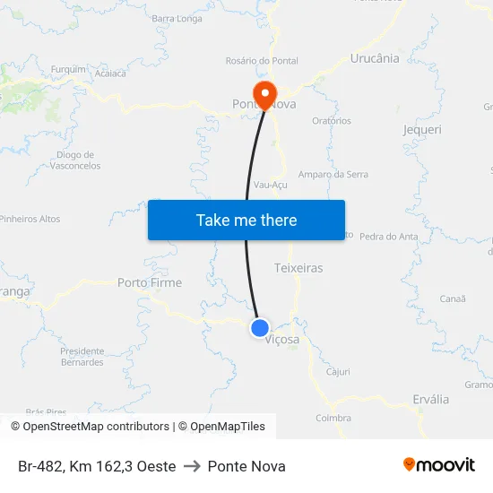 Br-482, Km 162,3 Oeste to Ponte Nova map
