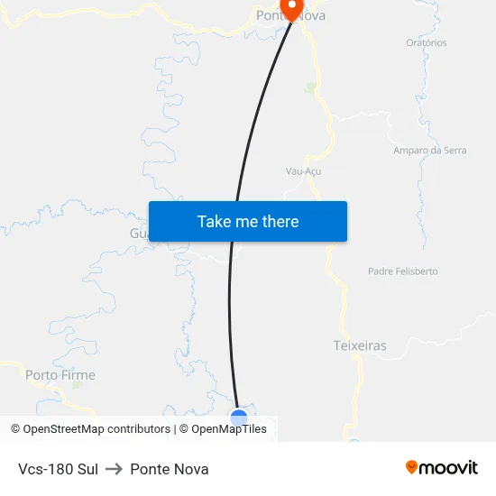 Vcs-180 Sul to Ponte Nova map