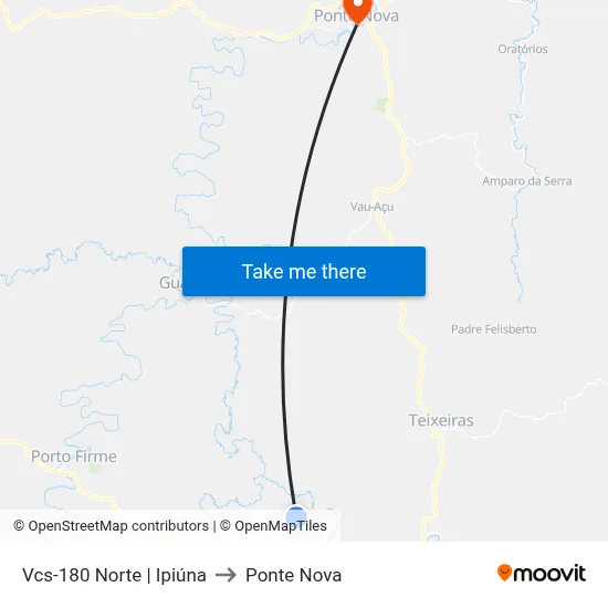Vcs-180 Norte | Ipiúna to Ponte Nova map