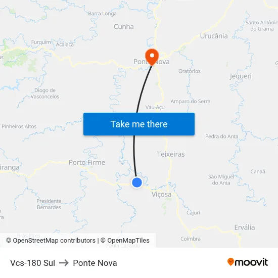 Vcs-180 Sul to Ponte Nova map