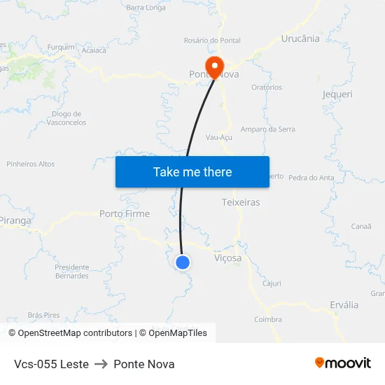 Vcs-055 Leste to Ponte Nova map