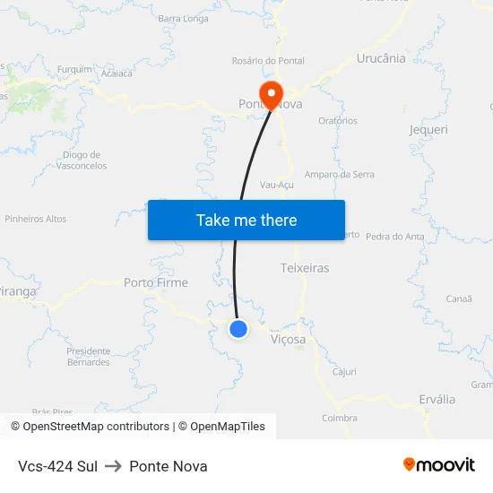 Vcs-424 Sul to Ponte Nova map
