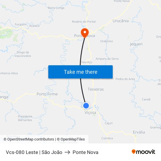 Vcs-080 Leste | São João to Ponte Nova map