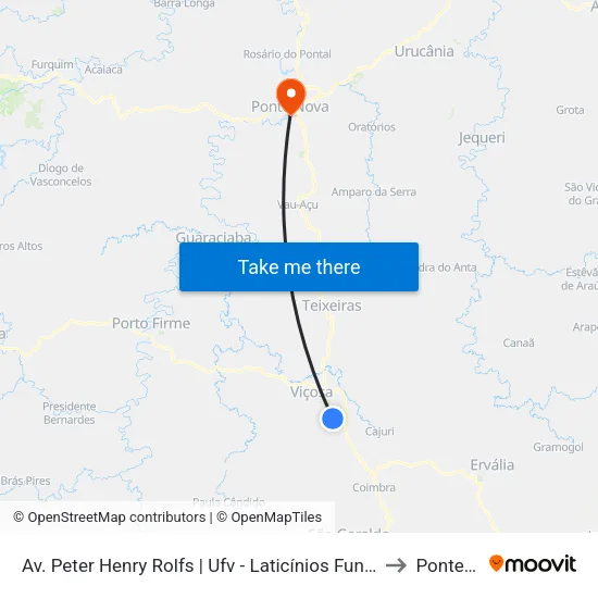 Av. Peter Henry Rolfs | Ufv - Laticínios Funarbe (Sentido Br-120)) to Ponte Nova map