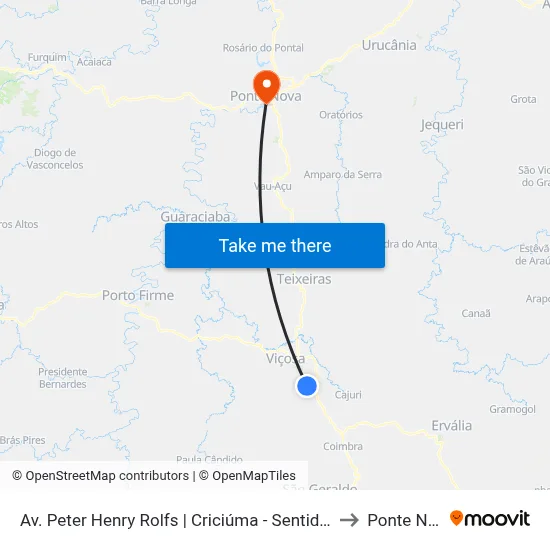 Av. Peter Henry Rolfs | Criciúma - Sentido Viçosa to Ponte Nova map