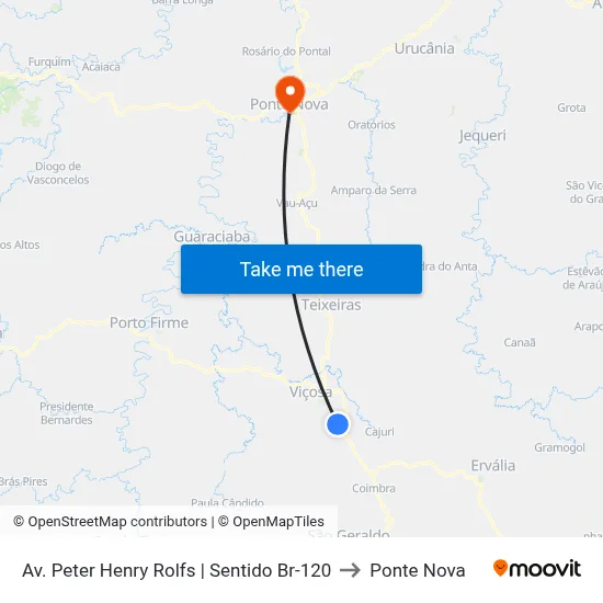 Av. Peter Henry Rolfs | Sentido Br-120 to Ponte Nova map