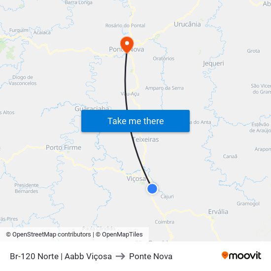 Br-120 Norte | Aabb Viçosa to Ponte Nova map