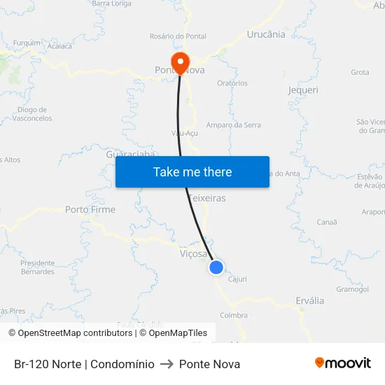 Br-120 Norte | Condomínio to Ponte Nova map