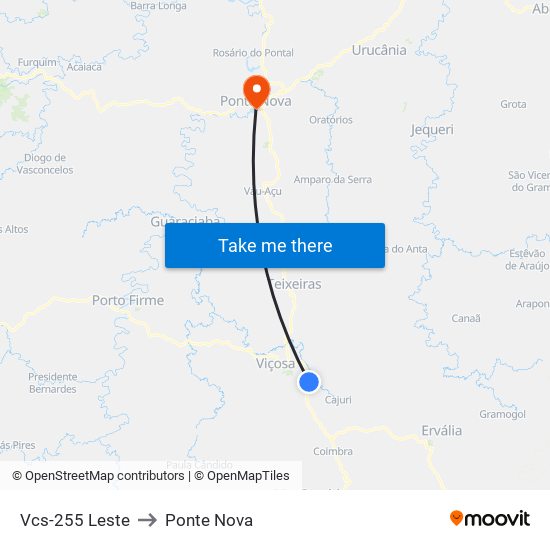 Vcs-255 Leste to Ponte Nova map