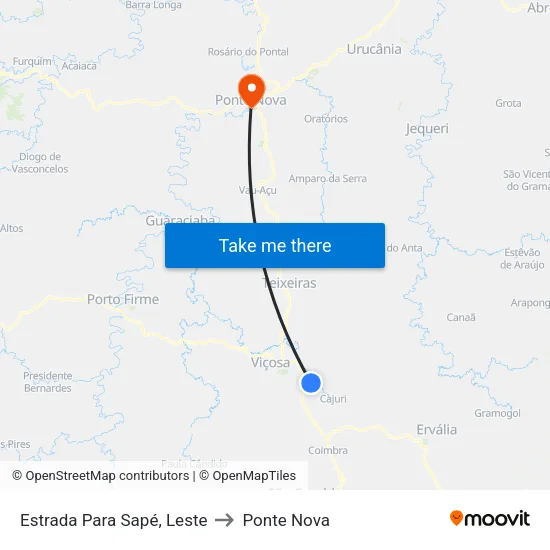 Estrada Para Sapé, Leste to Ponte Nova map