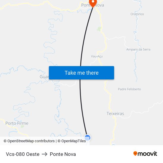 Vcs-080 Oeste to Ponte Nova map
