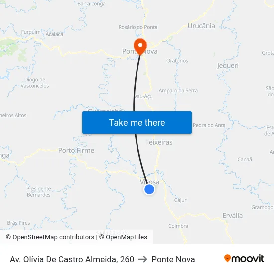 Av. Olívia De Castro Almeida, 260 to Ponte Nova map