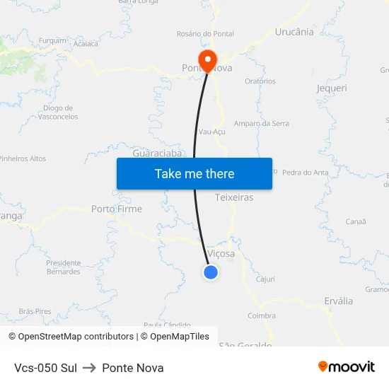 Vcs-050 Sul to Ponte Nova map