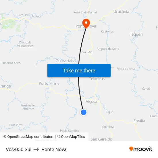 Vcs-050 Sul to Ponte Nova map