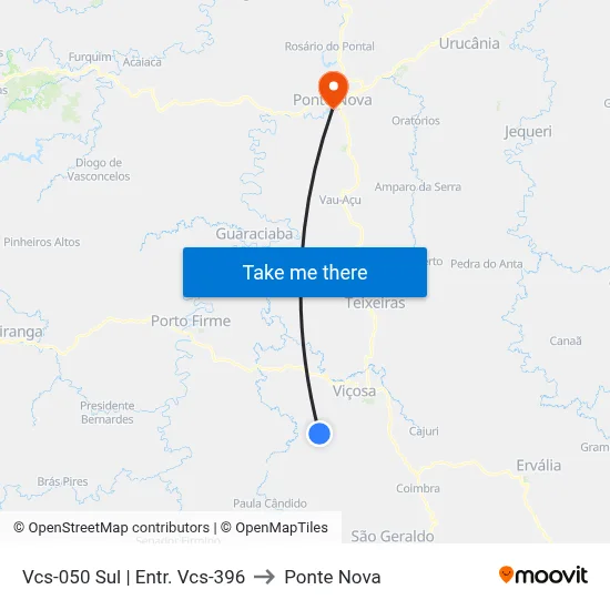 Vcs-050 Sul | Entr. Vcs-396 to Ponte Nova map