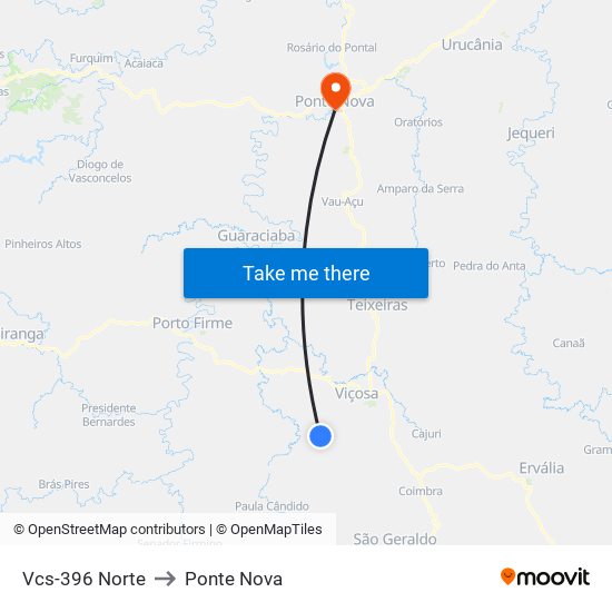 Vcs-396 Norte to Ponte Nova map