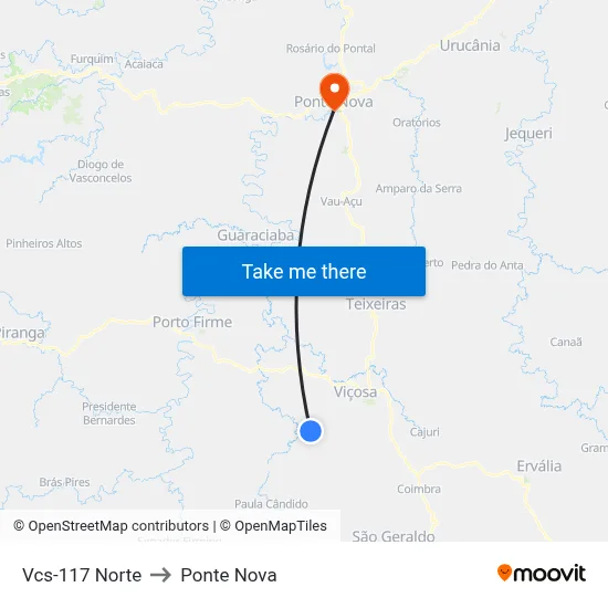 Vcs-117 Norte to Ponte Nova map
