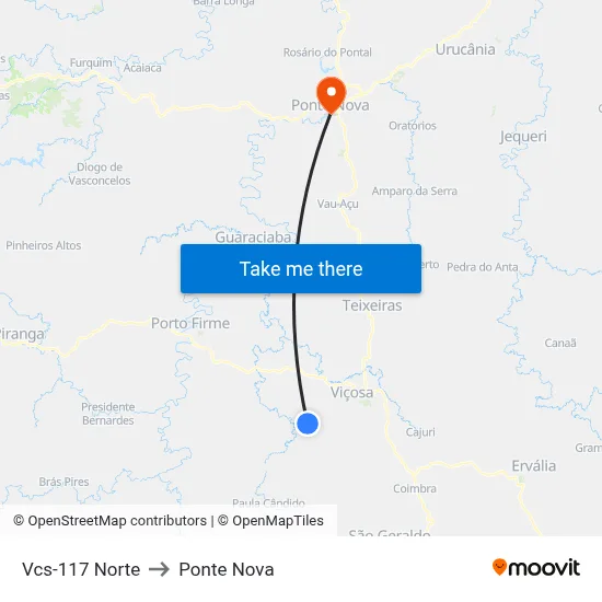 Vcs-117 Norte to Ponte Nova map