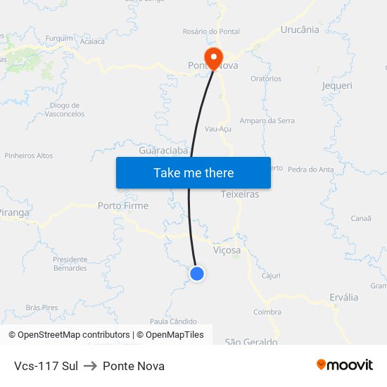 Vcs-117 Sul to Ponte Nova map