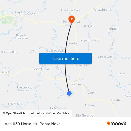 Vcs-050 Norte to Ponte Nova map