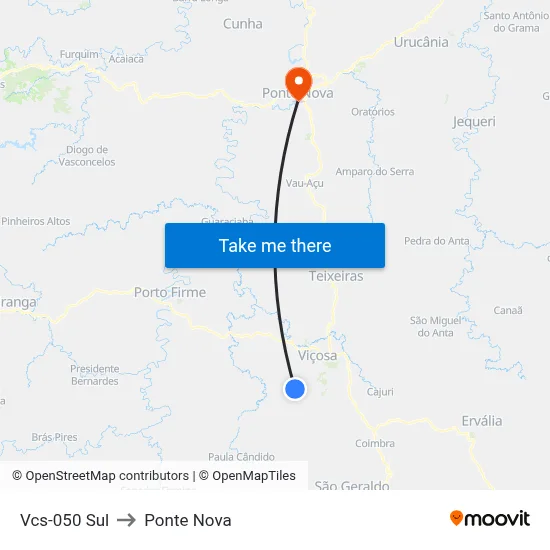 Vcs-050 Sul to Ponte Nova map