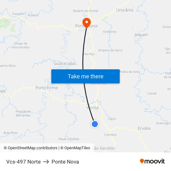 Vcs-497 Norte to Ponte Nova map