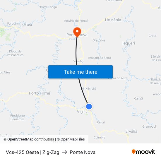 Vcs-425 Oeste | Zig-Zag to Ponte Nova map