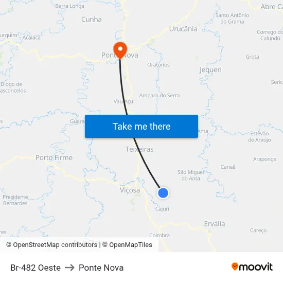 Br-482 Oeste to Ponte Nova map