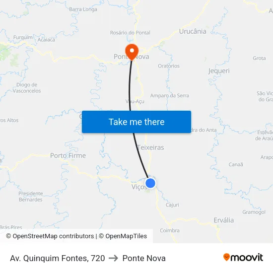 Av. Quinquim Fontes, 720 to Ponte Nova map