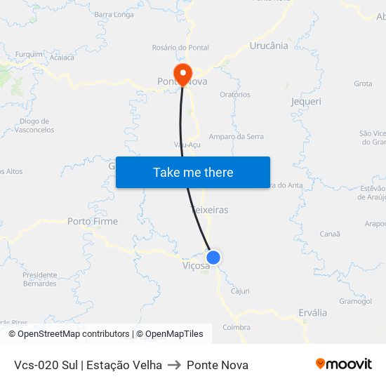 Vcs-020 Sul | Estação Velha to Ponte Nova map