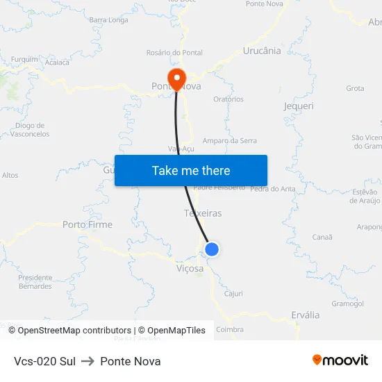 Vcs-020 Sul to Ponte Nova map