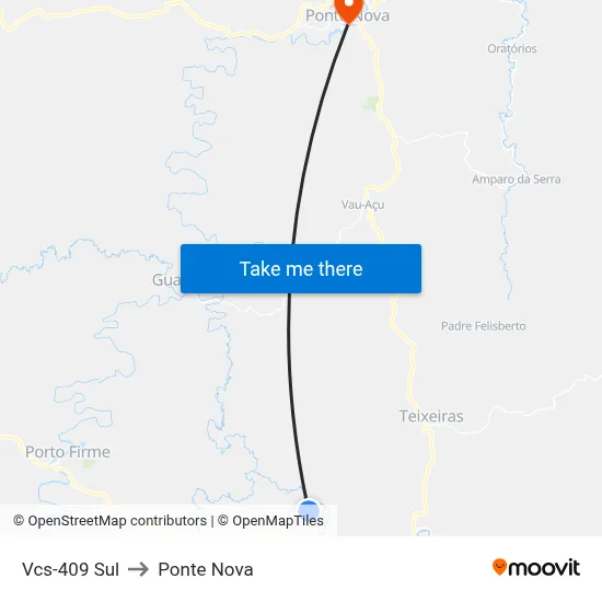 Vcs-409 Sul to Ponte Nova map