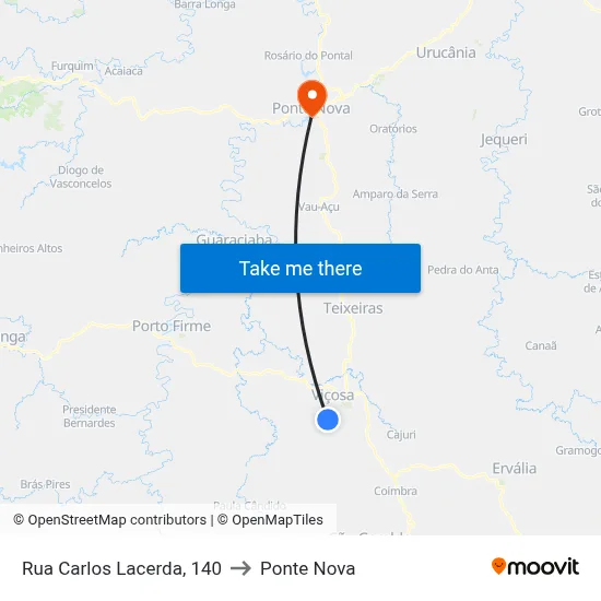 Rua Carlos Lacerda, 140 to Ponte Nova map